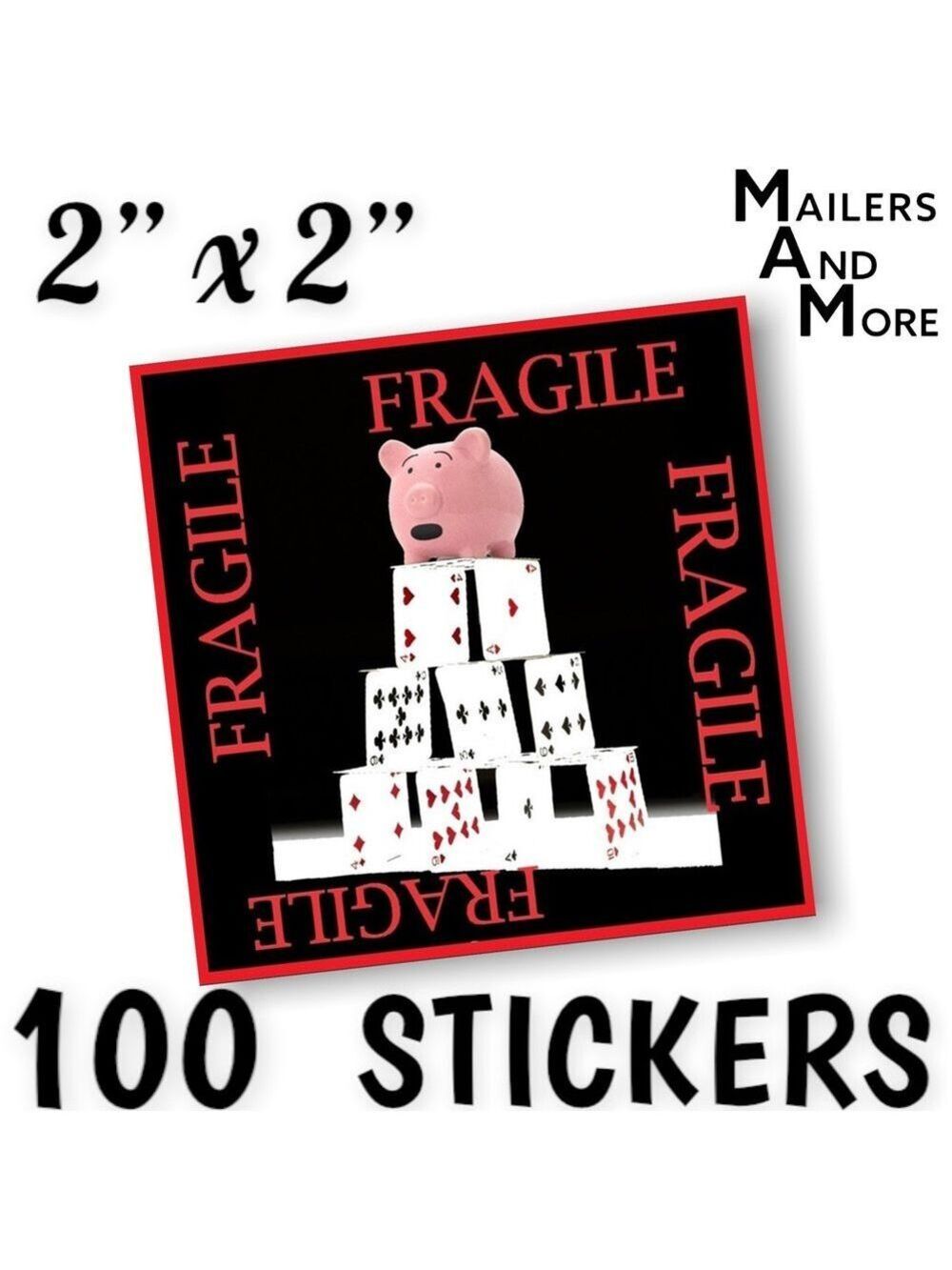 100 FRAGILE Stickers, Pig & Cards, High Gloss, Square, PRICE IS FIRM - Picture 2 of 3